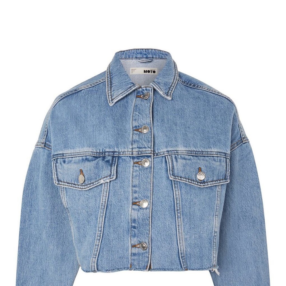 Cropped light wash jean jacket